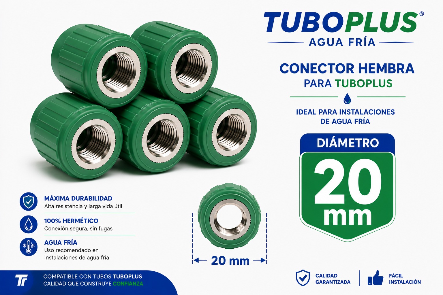CONECTOR INTERIOR DE 20MM TUBO PLUS